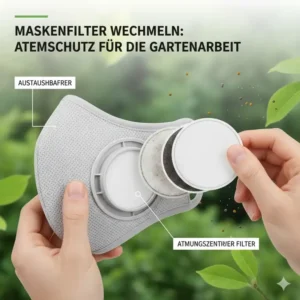 Anleitung zum einfachen Wechseln des austauschbaren Filters in der atmungsaktive maske gartenarbeit für maximalen Schutz.
