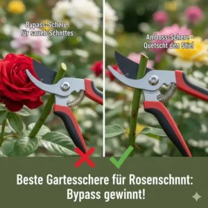Amboss-Gartenschere im Vergleich zur beste Gartenschere für Rosenschnitt – Weniger geeignet für feine Triebe.