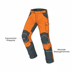 Das flexible und ergonomische Design der Kniezone für volle Bewegungsfreiheit der Schnittschutzhose Motorsäge.
