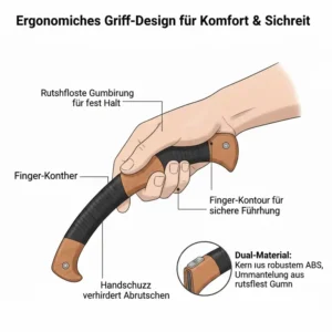 er ergonomische Griff der japanische garten-handsäge klappbar für ermüdungsfreies Arbeiten.