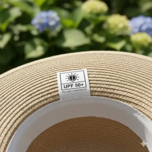 Symbol oder Etikett, das den hohen UV-Schutzfaktor (UPF) des gartenhut sonnenschutz damen hervorhebt.
