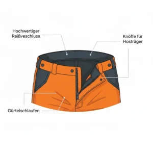 Der robuste Bundverschluss und die Knöpfe für Hosenträger an der Schnittschutzhose Motorsäge.