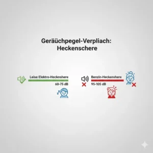 Infografik über die niedrige Lautstärke einer leise elektrische heckenschere für nachbarn im Vergleich zu Benzinern.
