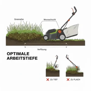 Die richtige Arbeitstiefe, wenn Sie einen elektrischer Vertikutierer für Moos entfernen nutzen.
