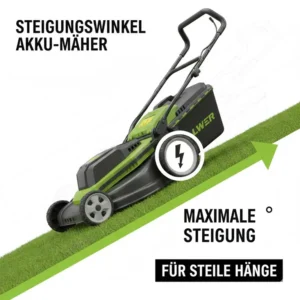 Infografik zum maximalen Steigungswinkel für einen akku rasenmäher mit radantrieb für hanglage.