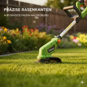 Präzises Trimmen der Rasenkante mit dem akku rasentrimmer mit faden nachführung.