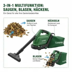 Integrierte Häckselfunktion beim laubsauger elektrisch mit fangsack groß zur Volumenreduzierung.