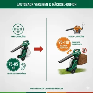 Chart comparing the low noise levels of a modern akku laubbläser mit saugfunktion und häcksler.