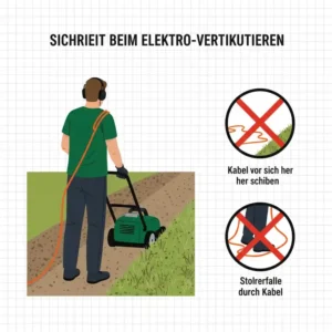 Sicherheitshinweise zur Kabelführung für den elektrischer Vertikutierer für Moos entfernen.