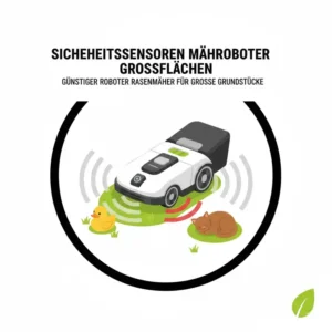 Sicherheitssensoren am roboter rasenmäher für große flächen günstig schützen Haustiere und Kinder.