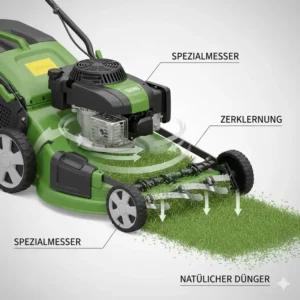 Die technische Funktionsweise der Spezialmesser bei einem mulcher rasenmäher mit seitenauswurf funktion.