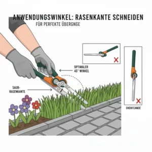 Der optimale Schnittwinkel einer manuelle Rasenschere für exakte Kanten für perfekte Übergänge am Beet.