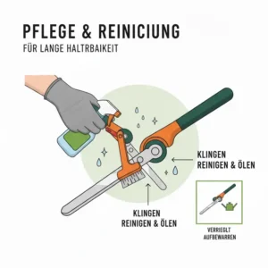 Tipps zur Reinigung und Ölung der Klingen einer manuelle Rasenschere für exakte Kanten für lange Haltbarkeit.
