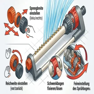 Technische Grafik zeigt die Einstellmöglichkeiten für einen oszillierender rasensprenger für rechteckige flächen.
