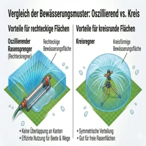 Vergleich der Bewässerungsmuster: oszillierender rasensprenger für rechteckige flächen gegenüber Kreisregnern.