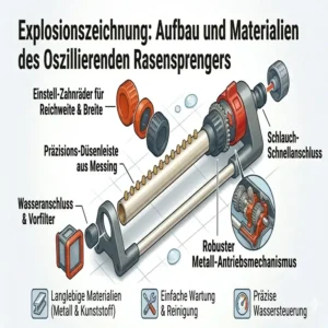 Detailansicht der robusten Materialien vom oszillierender rasensprenger für rechteckige flächen.