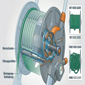 Das Anti-Knick-Führungssystem am Schlauchwagen mit automatischer Aufrollfunktion.