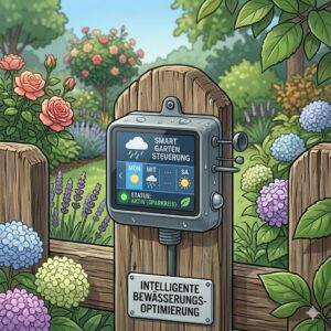 Integration der Tropfbewässerung in die automatische gartenbewässerung mit regensensor.