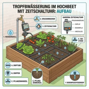 Aufbau und planung einer tropfbewässerung hochbeet mit zeitschaltuhr.