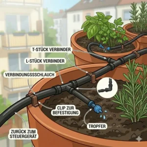 Anleitung zur Schlauchverlegung für die micro-tropfbewässerung für kräuter im balkon.