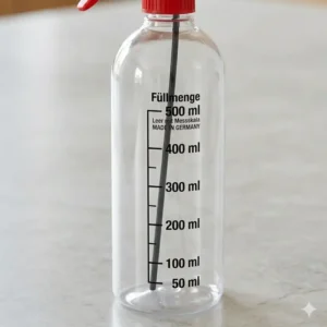 Nahaufnahme der präzisen Skala einer sprühflasche leer 500ml mit messskala.