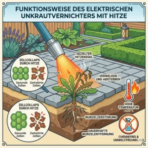 Illustration of the working principle of an elektrischer unkrautvernichter mit hitze.
