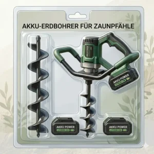 Originalverpackung eines Akku Erdbohrer für Zaunpfähle Sets.