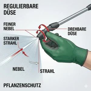 Close-up of the adjustable spray nozzle on the drucksprühgerät 5 liter für pflanzenschutz.