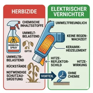 Comparison chart featuring an elektrischer unkrautvernichter mit hitze.
