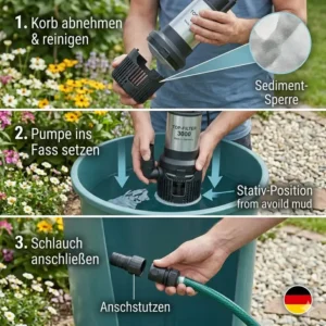 Schritt-für-Schritt Anleitung zur Montage einer tauchpumpe für regenfass mit filtersystem.
