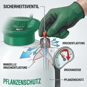 Technical drawing of the safety pressure release valve of a drucksprühgerät 5 liter für pflanzenschutz.