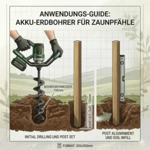 Anleitung: Nutzung eines Akku Erdbohrer für Zaunpfähle zum Lochbohren.