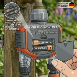 Anleitung zum Einlegen der Batterien in den wasser timer garten mit zwei ausgängen.