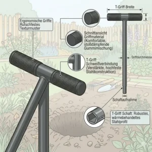 Ergonomischer T-Griff mit rutschfesten Gummigriffen eines Erdbohrers manuell mit 100mm Durchmesser.