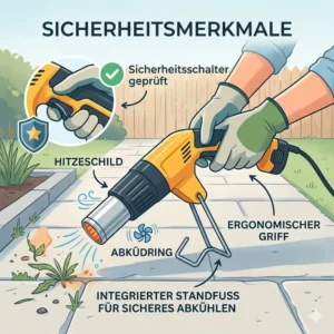 Safety features included in an elektrischer unkrautvernichter mit hitze.