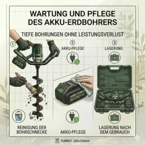Reinigung und Pflegehinweise für einen Akku Erdbohrer für Zaunpfähle.