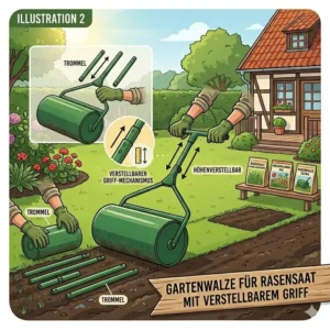 So befüllen Sie eine gartenwalze für rasensaat mit verstellbarem griff mit Wasser oder Sand.