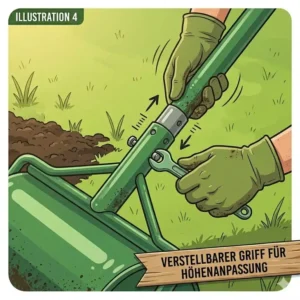 Die exakten Maße und Einstellungen der gartenwalze für rasensaat mit verstellbarem griff in der Übersicht.