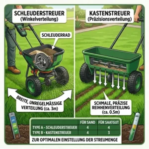 Ein direkter Vergleich zwischen Schleuderstreuer und Kastenstreuer als streuwagen für sand und saatgut.