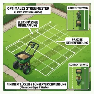 Diagramm des optimalen Bahnenverlaufs und Streumusters für den streuwagen für sand und saatgut.