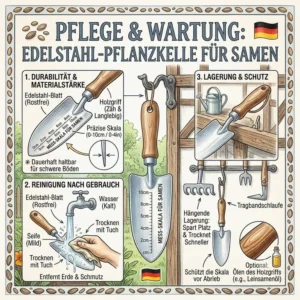 pflege und aufbewahrung der pflanzkelle mit messskala für samen nach der gartenarbeit.