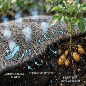 Illustration des atmungsaktiven Stoffes eines Pflanzsack für Kartoffelanbau.