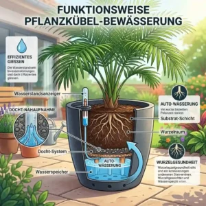 Technical illustration showing the functional mechanism of a pflanzkübel mit bewässerungssystem groß.