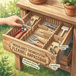 An illustrative view of adjustable dividers within a "gartengeräte organizer für schubladen" system.