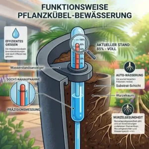 Close-up view of the water level indicator for a pflanzkübel mit bewässerungssystem groß.