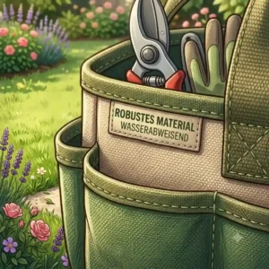 Close-up of the durable and waterproof fabric of the werkzeugtasche garten mit vielen fächern.