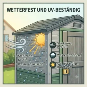 Die hohe Wetterbeständigkeit zeigt dieser gartengeräte schuppen kunststoff abschließbar im Außenbereich.