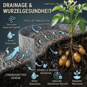 Grafik zur Belüftung der Wurzeln im atmungsaktiven Pflanzsack für Kartoffelanbau.