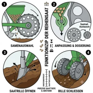 Illustration zur Einstellung des optimalen Saatabstands bei einer handsämaschine für reihensaat.