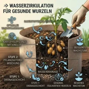Schritt-für-Schritt-Anleitung für den Pflanzsack für Kartoffelanbau.